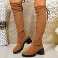 thumbnail image 2 of Willtoo Boots for Women Round Toe Knee High Boots, Faux Suede Back Drawstring Comfortable Tall Boots, Chunky Block Heel Platform Casual Dress Boots, 2 of 5