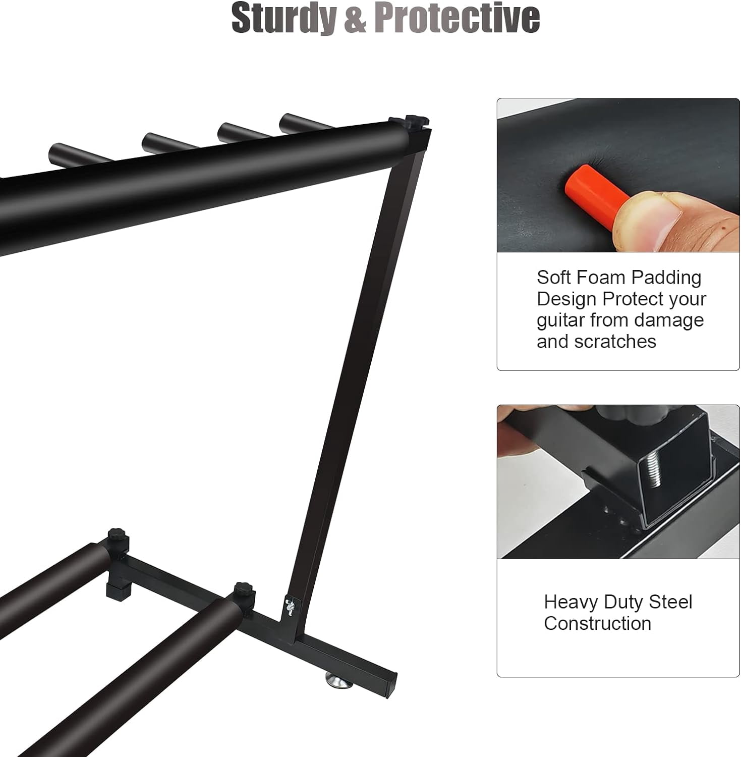 Youngshion 7-Space Foldable Universal Multi Guitar Stand Portable Collapsible Instrument Floor Guitar Rack Holder w/ Foam Padding - For Acoustic, Electric, Bass Guitar & Guitar Bag / Case
