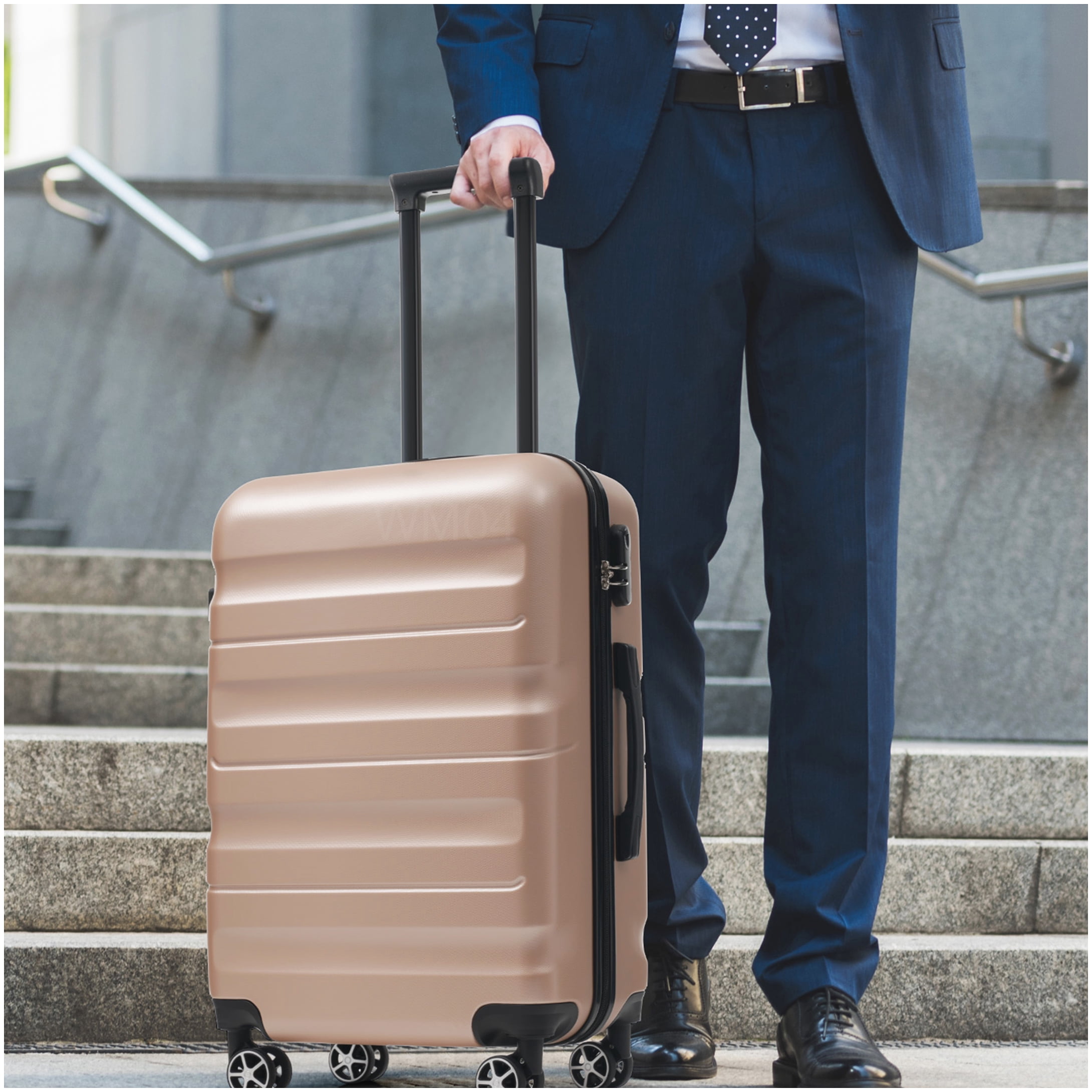 Durable Hardshell Suitcase Set with 8 Wheels, ABS Carry On and Checked Luggage in Champagne for Adults