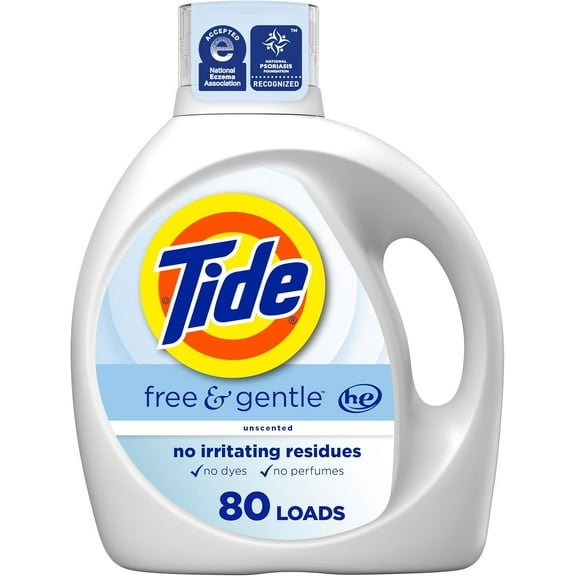 Free & Gentle Liquid Laundry Detergent, 80 Loads, 105 fl oz, Laundry Detergent, Clean Laundry Detergent