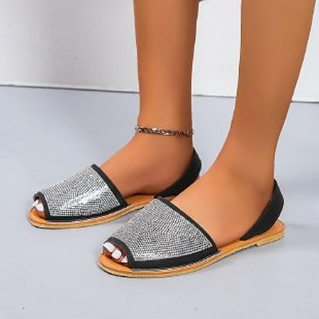 

absuyy Womens Flat Sandals- Casual Open Toe Summer Slide Sandals #567 Black