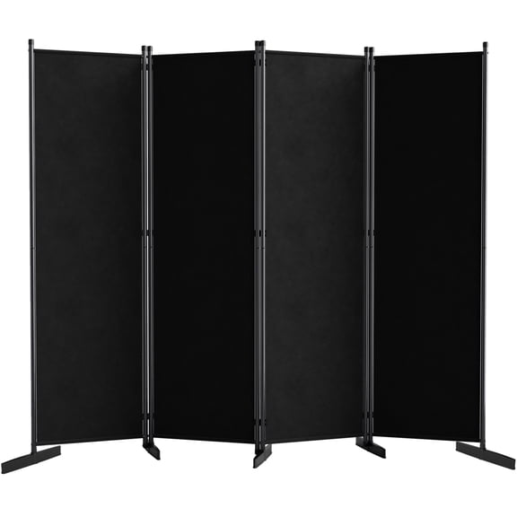 Modern Room Divider, Folding Privacy Screen with 4 Panels and Metal Standing, Portable Wall Partition for Home Office Separator, Black