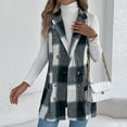 thumbnail image 6 of Ashirexll Fleece Vest Women, Womens Winter Coats Casual Plaid Fall And Winter Button Turndown Collar Sleeveless Outwear Jacket, 6 of 7