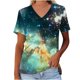 thumbnail image 1 of Fiudx Ofertas Del Día Camiseta de Manga Corta con Cuello En V Astral y Estampado de Galaxia Informal a La Moda para Mujer, 1 of 5