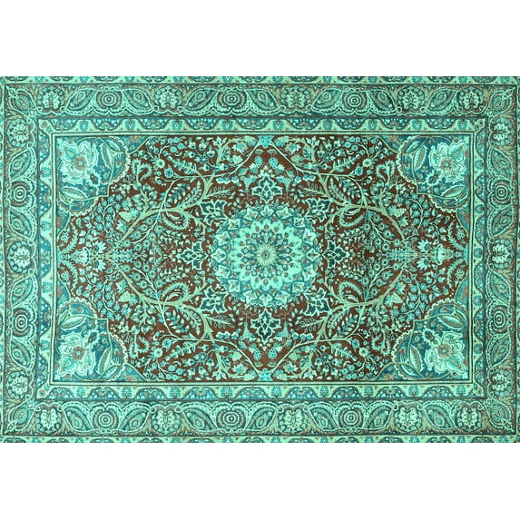 Ahgly Company Indoor Rectangle Medallion Turquoise Blue Traditional Area Rugs, 3' x 5'