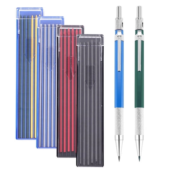 2 Pcs Welders Pencil with 48 PCS Round Refills Mechanical Pencils Metal Welding Marker for Tube Pipe Fitter Welder