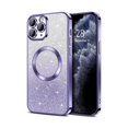 thumbnail image 1 of 0829 pour iPhone 11 Pro Max Étui Transparente Magnétique Pailletée [Compatible avec MagSafe] Protecteur d'Objectif de Caméra Complet Mince Dégradé Étincelant Plaqué Luxe Antichoc, Violet Clair, 1 of 1