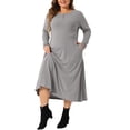 thumbnail image 2 of DARING DIVA Plus Size T-Shirt Crew Neck Button Long Sleeve Dress 3X Gray, 2 of 6