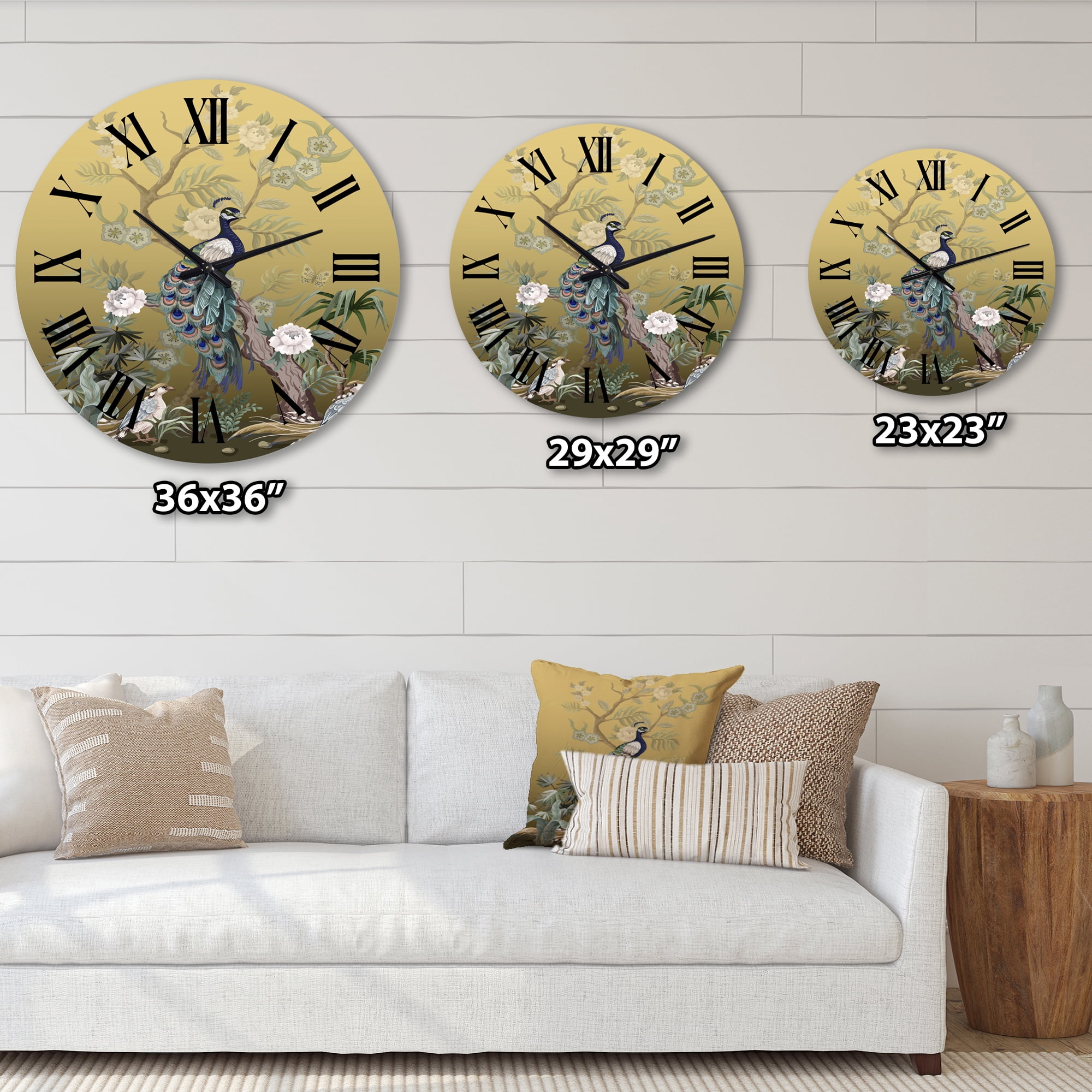Designart 'Chinoiserie With Birds And Peonies Vi' Traditional Wall Clock
