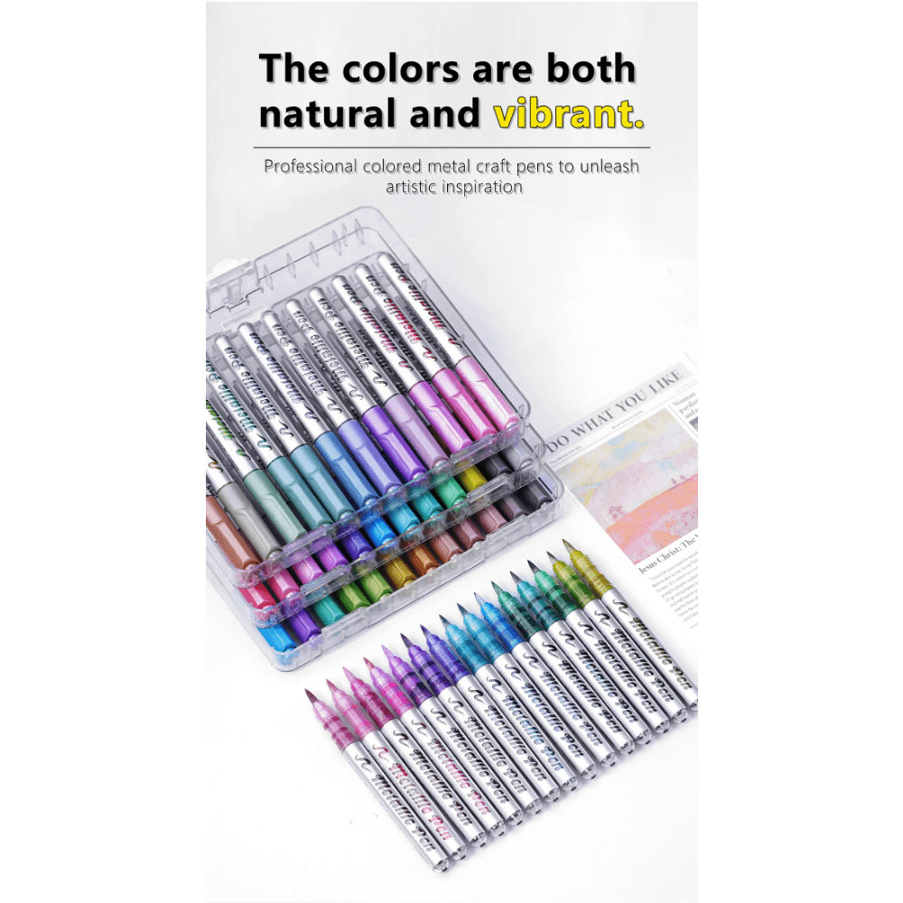 12/24/36/48 Metallic Brush Paint Marker Pens, Permanent Art Markers, DIY Resin Mold Drawing Painting Supplies Craft Markers Pen