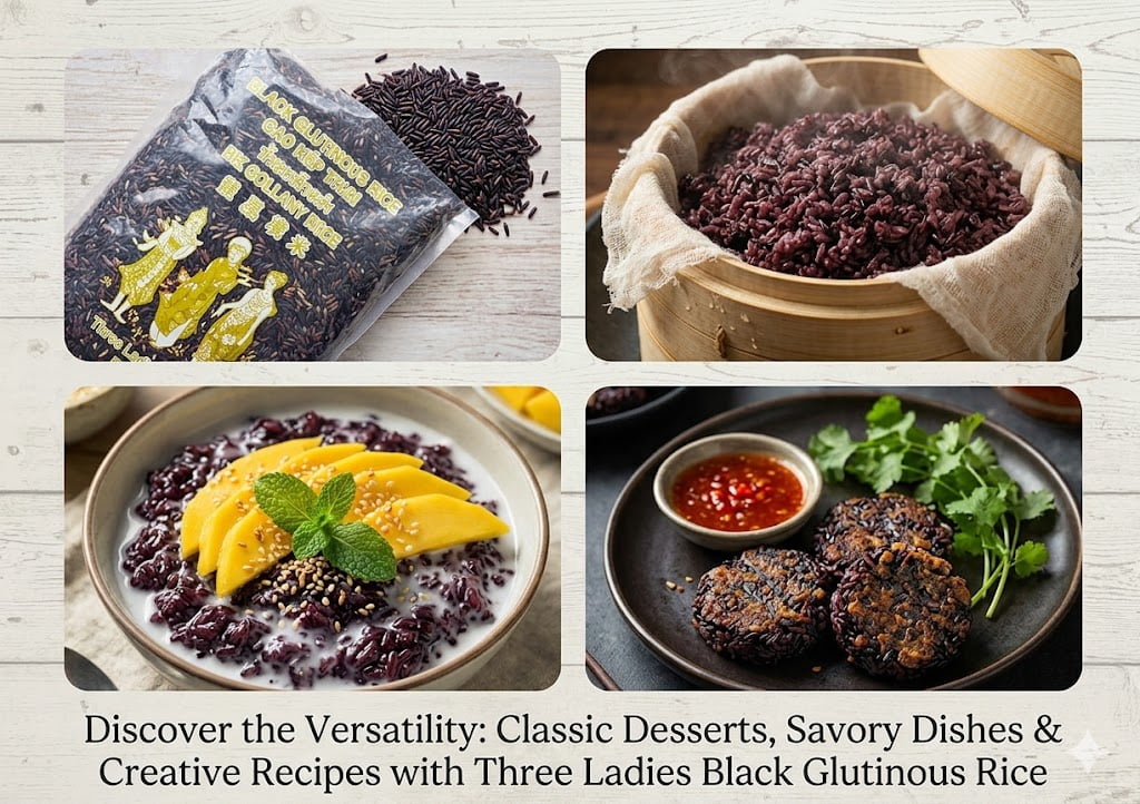Three Ladies Black Glutinous Rice or Black Sticky Rice Long Grain 5 lbs. (2.27 kgs)