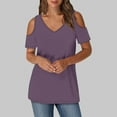 thumbnail image 2 of Timegard Womens Top Cold Shoulder V Neck Short Sleeve Comfy Casual Solid Color Tunic Top Blouse Summer, 2 of 7