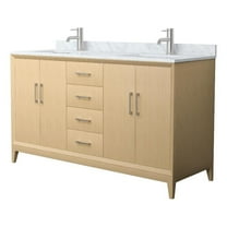 Janna 60" White Oak Double Vanity & White Carrara Marble Top & Nickel Trim