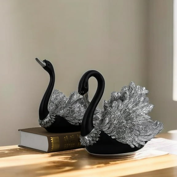 2PCS Black Swan Decorative Statue Resin Swans Sculpture Black Swan Sculpture Desktop Decor Swans Figurines for Home Living Room Decor
