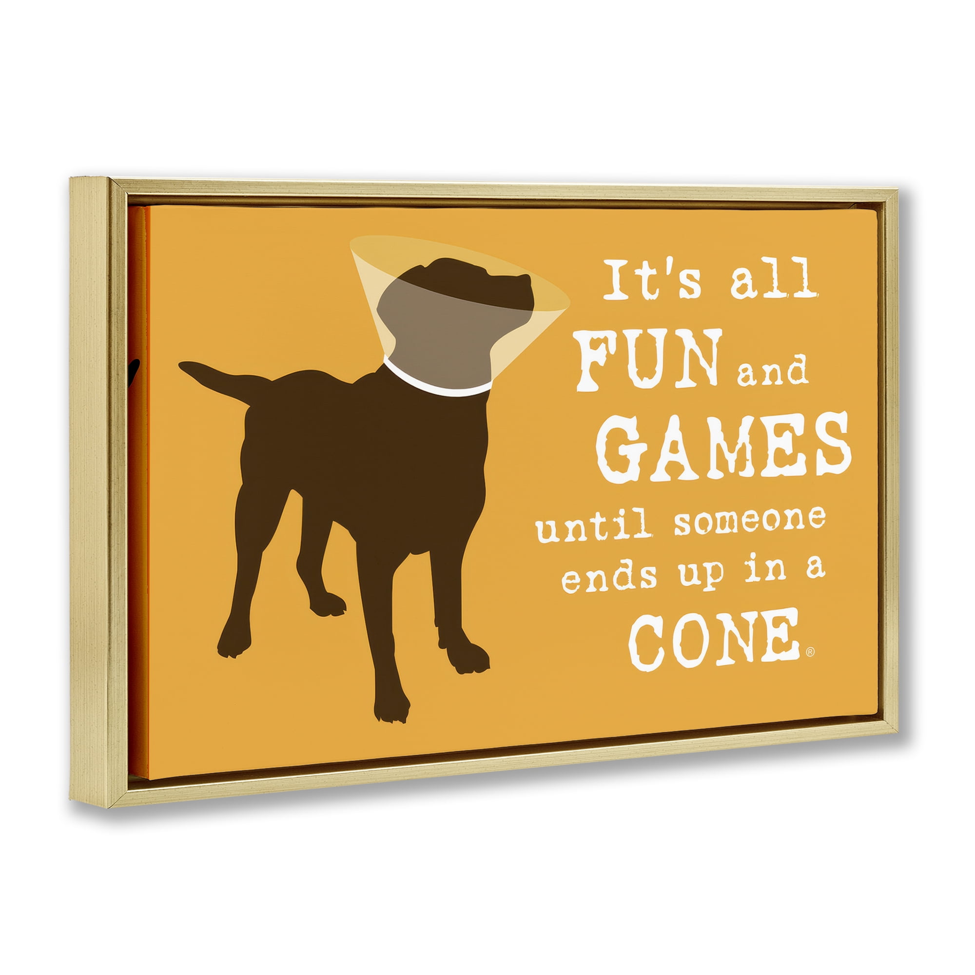Stupell Industries Fun & Games Cone Animals Painting Gold Floater Framed Canvas Art Print Wall Art, 31 x 21