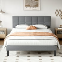 GIANNA Queen Size Platform Bed Frame with upholstered headboard, Gray, 63.98"W x 82.87"D x 44.88"H