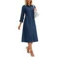 thumbnail image 4 of Vestido de mezclilla para mujer Inspire Chic, ajuste holgado, manga 3/4, con botones, midi, color azul oscuro, 4 of 6