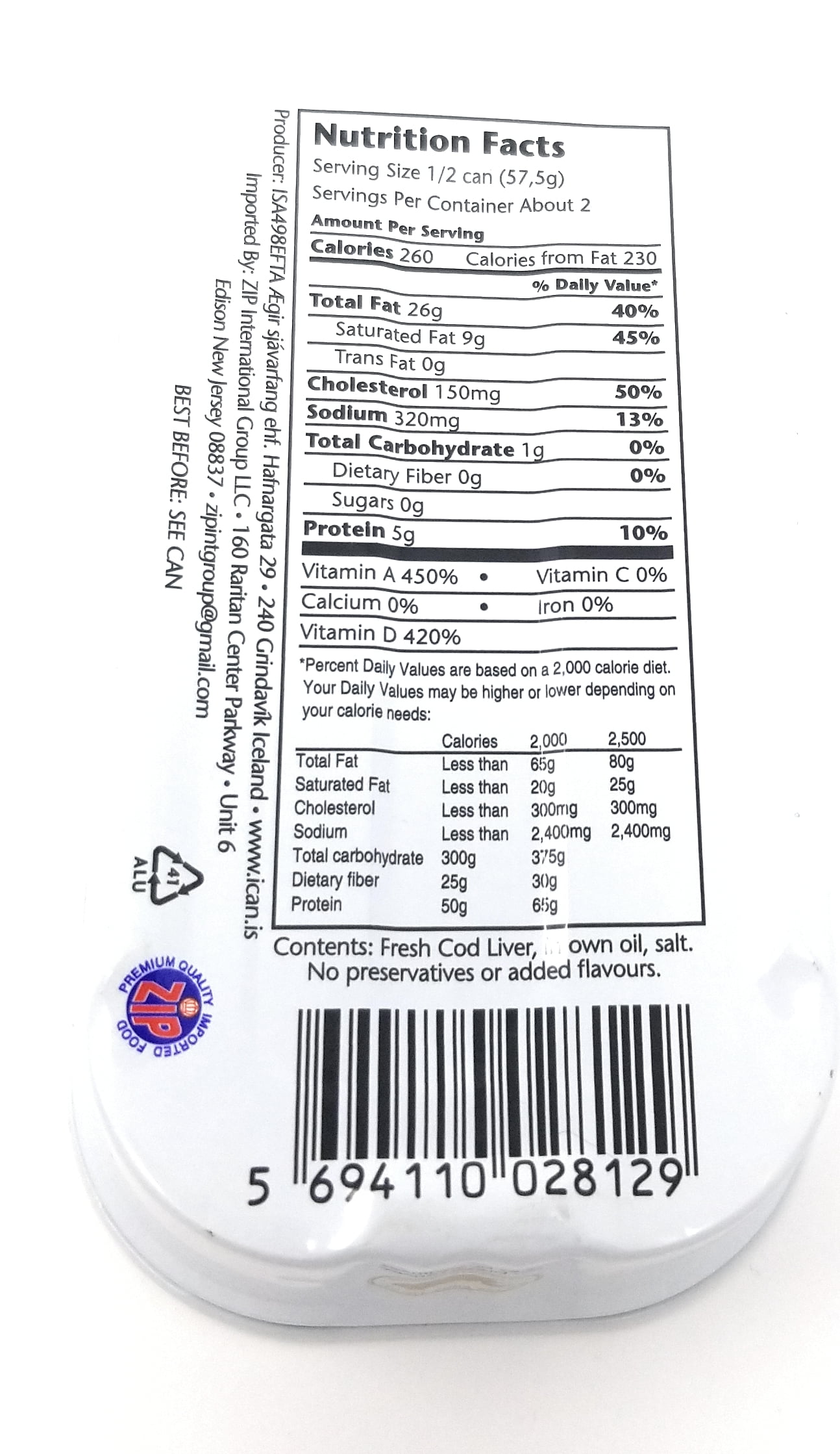 (5-pack) ICAN Icelandic Cod Liver Wild Caught 115g (4.06 oz) e/o cans