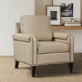 thumbnail image 2 of Tina's Home Mid-century Modern Genuine Leather Accent Armchair with Unique Arm Design, Nailhead Trim & Loose Cushion, Living Room / Bedroom Chair, Beige, Assembly Required, 2 of 8