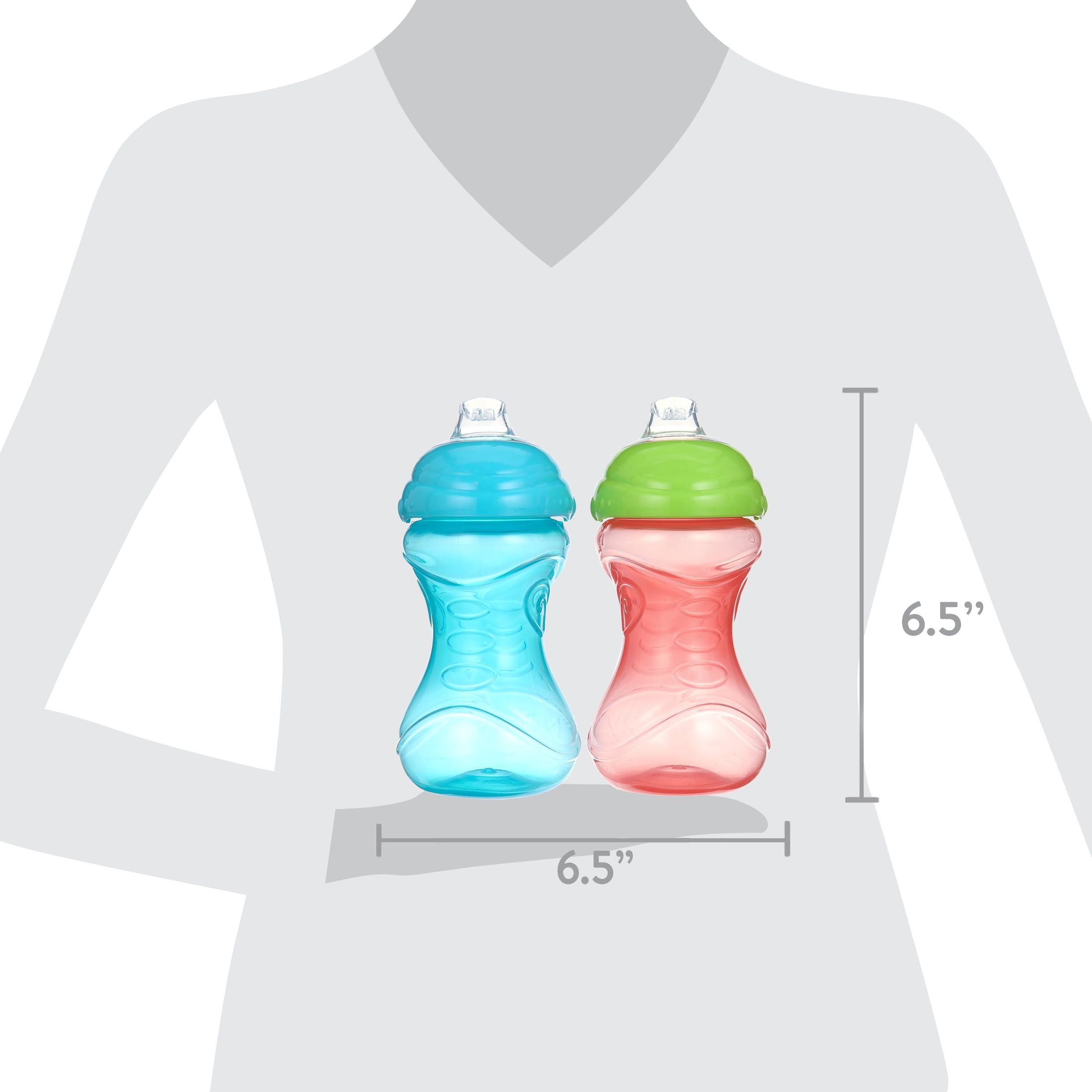 Nuby 2 Pack 10 Oz. Clik-It Cup with Silicone Spout, Red & Blue