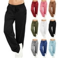 thumbnail image 2 of Bloomae Plus Size Women's Wide Leg Yoga Pants Lightweight Drawstring Elastic High Waist Joggers Loose Fit Casual Comfy Lounge Trousers Sweat Pants with Pockets Light Blue S, 2 of 10
