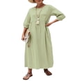 thumbnail image 1 of Innerwin Robe Longue Couleur Unie Été Plage Boho Col Rond Ample Maxi Robes Vert Clair P, 1 of 2