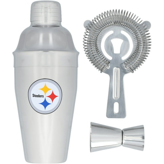 The Memory Company Pittsburgh Steelers Stainless Steel Shaker, Strainer & Jigger Set