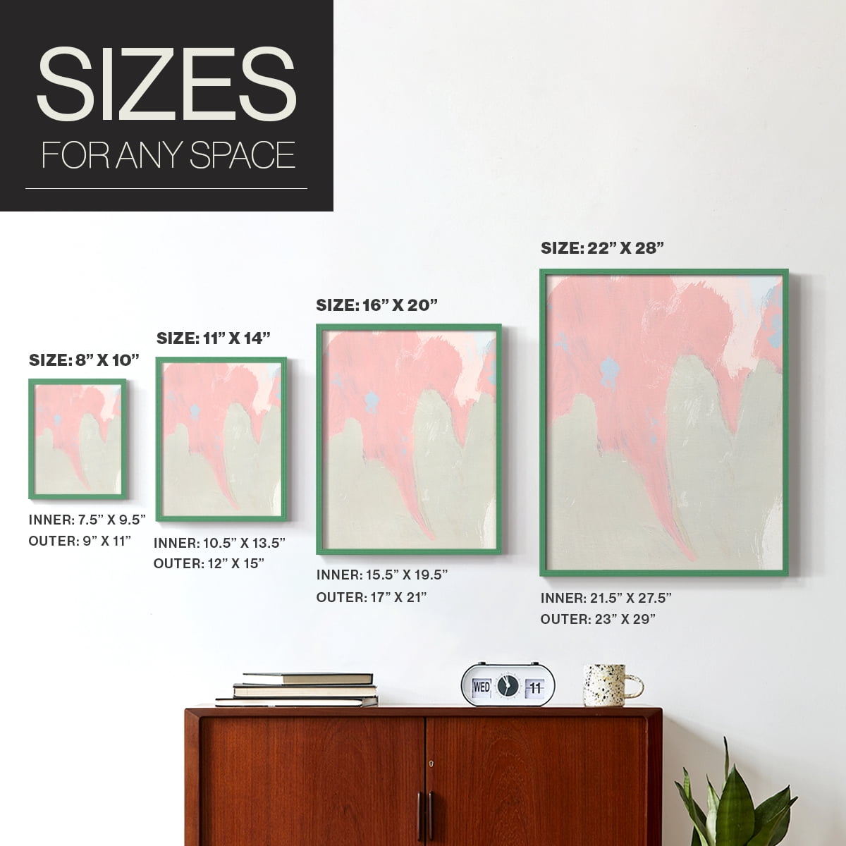 Blushing Abstract IV Framed Print in Green Solid Wood Framed Print No Nail Hanging