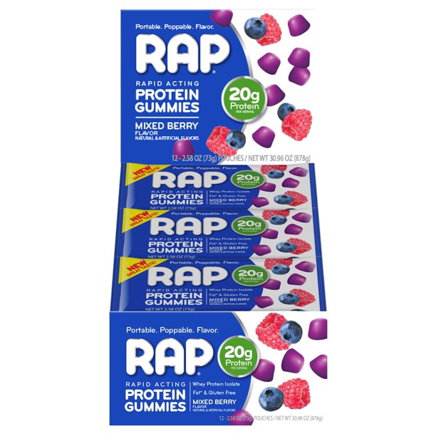 RAP Rapid Acting Protein Gummies, Mixed Berry Flavor, 2.58 Oz Walmart