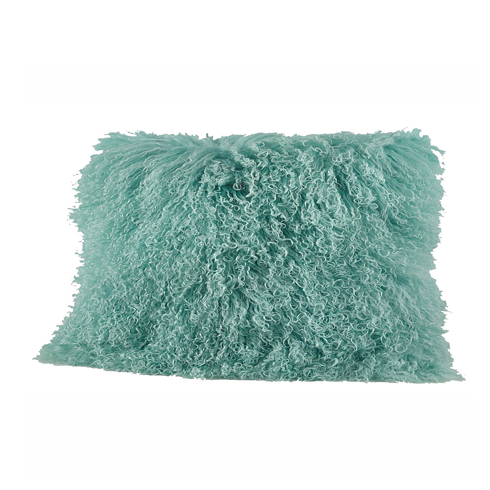 Mint Color Real Mongolian Lamb Fur Pillow, Includes Pillow Filling.  12 Inch X 20 Inch  Oblong - image 1 of 4