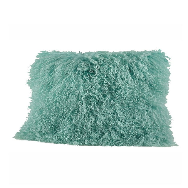 Mint Color Real Mongolian Lamb Fur Pillow, Includes Pillow Filling.  12 Inch X 20 Inch  Oblong
