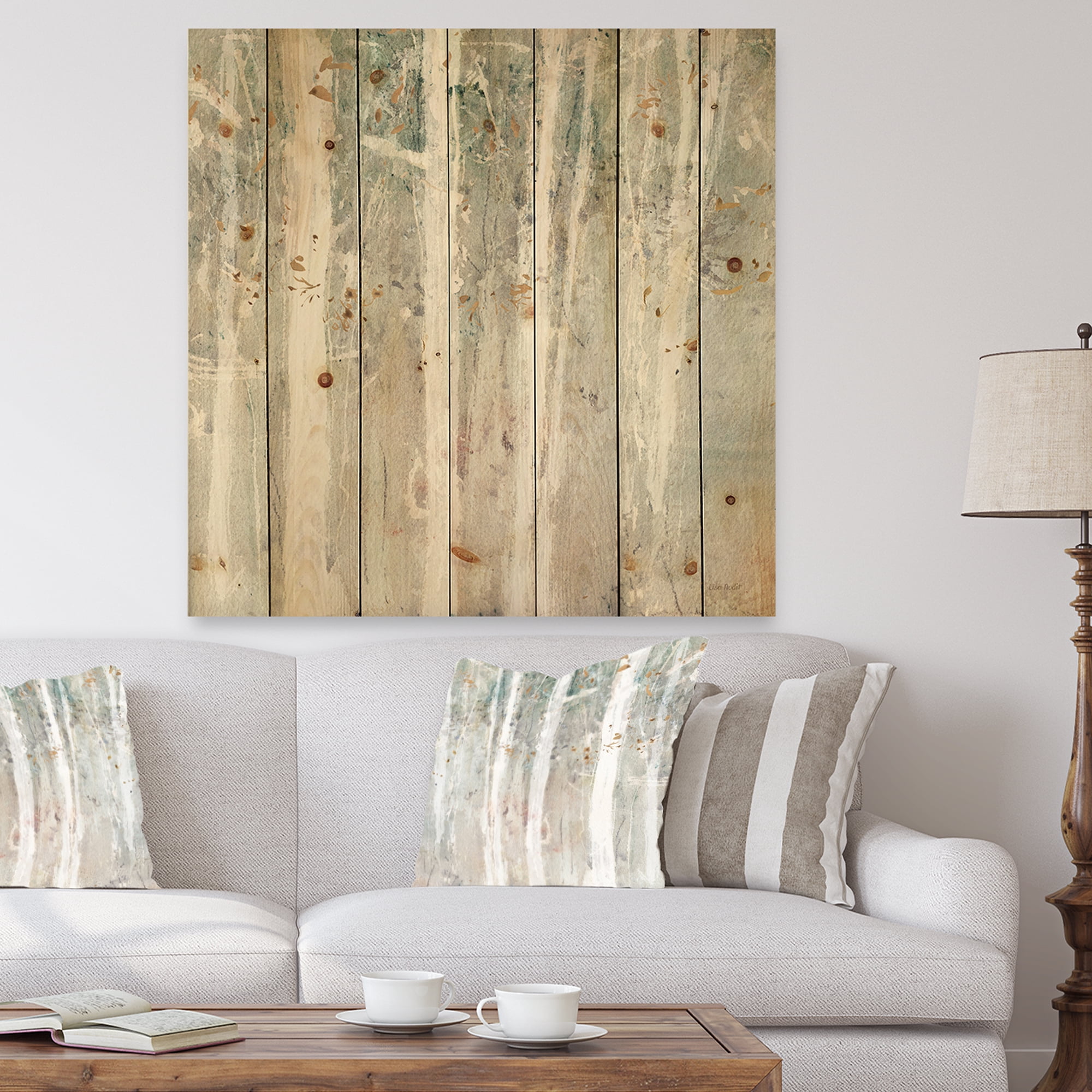 Designart 'Abstract A Woodland Walk into the Forest V' Modern Farmhouse Print on Natural Pine Wood