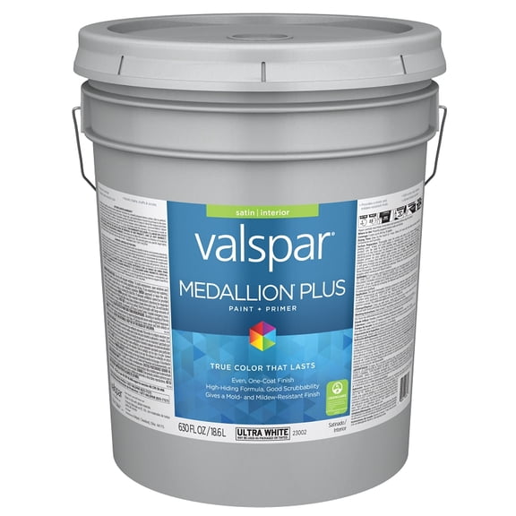 Valspar 23002 Ultra White Base Medallion Plus Interior Paint & Primer, Satin, 5 Gallon