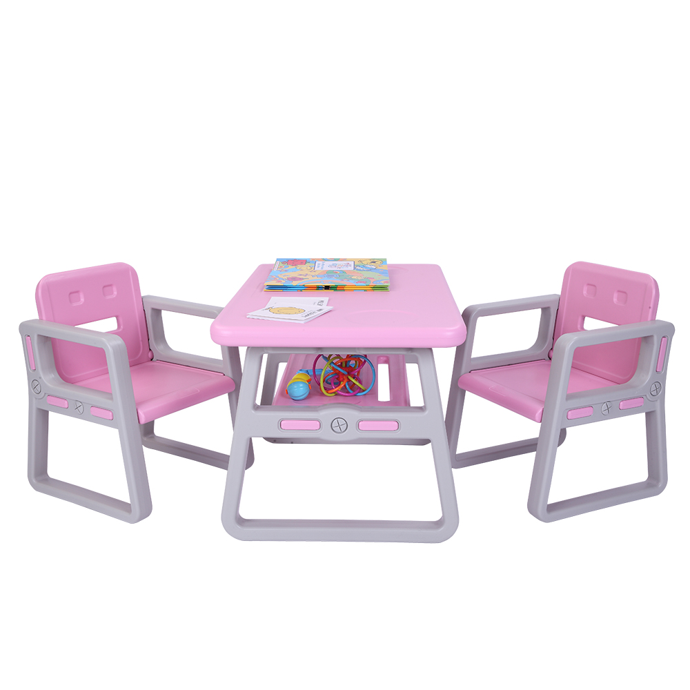 Toddler Table and Chair set, Easy Clean 3 Pcs Kids Table and Chair Set for Eat, Read, Child Art Table/Study/Picnic/Activity/Dining Table, Playroom Furniture for 3+ Years Old Boy/Girl, Pink, W5562 - image 4 of 8