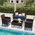 thumbnail image 2 of UDPATIO 4 Pieces Outdoor Patio Furniture,Sectional Conversation Sets,Brown PE Rattan Patio Chairs with Table and Loveseat for Balcony, Porch, Backyard,（Navy Blue Cushion）, 2 of 8