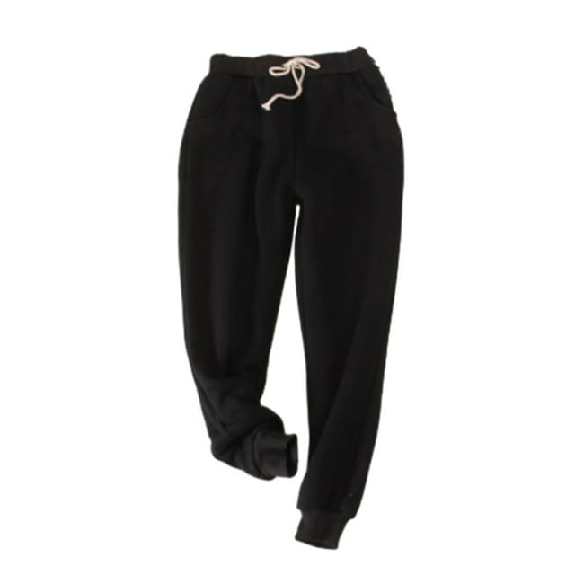 Qarigey Manténgase elegante y cálido, pantalones deportivos de felpa gruesos de invierno, pantalones casuales cálidos de invierno, Prendas para la parte inferior del cuerpo negro l