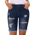 thumbnail image 5 of luvamia Women Summer Frayed Ripped Bermuda Shorts High Rise Distressed Denim Jeans Short Size 2XL Fit Size 20 Size 22, 5 of 9