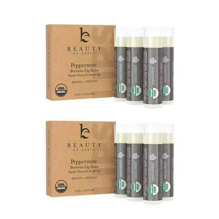 Lip Balm - Organic Pack of 4 Tubes Peppermint Moisturizer to Repair for Dry, Chapped and Cracked Lips with Best Natural Ingredients and Minty Tingle - (2