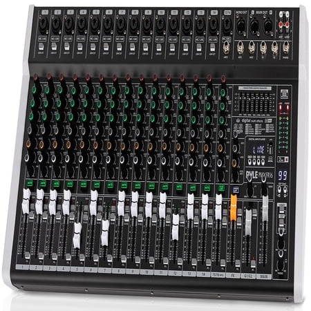 Pyle 16-Channel Professional DJ Mixer Controller – Bluetooth Audio Mixer with 7-Band EQ, 99 DSP Effects, USB Recording, Phantom Power & XLR Inputs