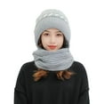 thumbnail image 2 of Idoravan Womens Winter Beanie Hat Scarf Set Integrated Ear Protection Windproof Cap Scarf 2 In 1 Winter Warm Knitted Hat Scarf Gray, 2 of 4