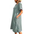 thumbnail image 5 of NTACZA Casual Dresses for Women Shift Cotton Lien Short Sleeve Round Neck Midi Side Button Loose with Pockets Solid Casual Vacation Beach Gray L, 5 of 6
