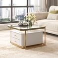 thumbnail image 2 of Modern 2 Pieces White Square Nesting Coffee Table with Drawers & Electroplated gold legs in 27.6'', Metal Frame Cocktail Table, 2 of 8