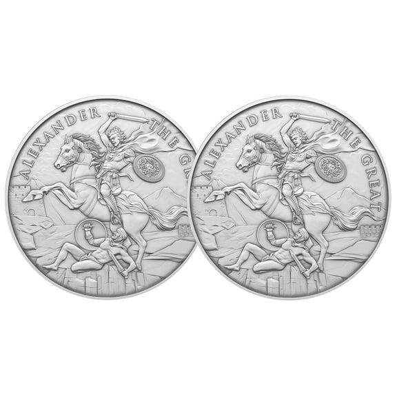 Collectible Lot of 2 - 1 Troy oz Alexander the Great Design .999 Fine Silver Round