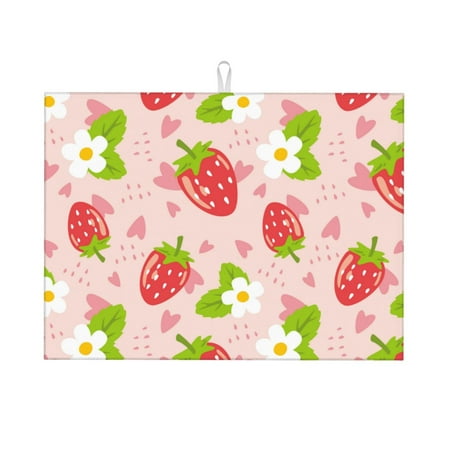 

Dish Drying Mat Cute Strawberry Pink Love Highly Absorbent Microfiber Drying Mat Kitchen Counter or Sink Drawer Liner 18x24 Kitchen Drying Mat Coffee Mat Kitchen Essentials