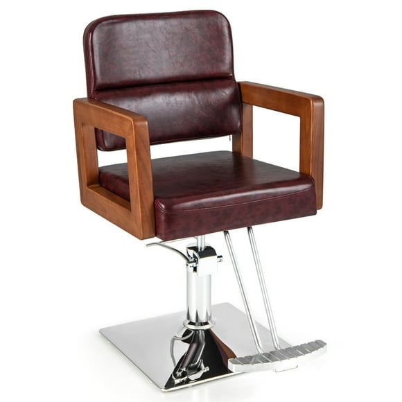 Gymax Adjustable Salon Chair Hydraulic Barber Solid Wood Armchair with 360° Rotation