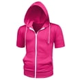 thumbnail image 5 of INSPIRE CHIC Men's Short Sleeve Hoodies Solid Color Zip Up Jackets with Hood 2XL Rose Red, 5 of 7