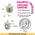 thumbnail image 4 of JustBeingCute Unicorn Earrings for Women Girls, Real Sterling Silver Stud Earring Created Peridot Birthstone Birthday Mothers Day Jewelry Gifts Mom Teen Kids Adults, 4 of 10