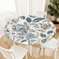 thumbnail image 2 of Vintage Floral Round Fitted Tablecloth with Elastic Blue Brown Chinoiserie Flower Circle Table Cloth for 40-44" Round Tables Wipeable Waterproof Elegant Rustic Table Cover for Dining Patio Picnic, 2 of 8