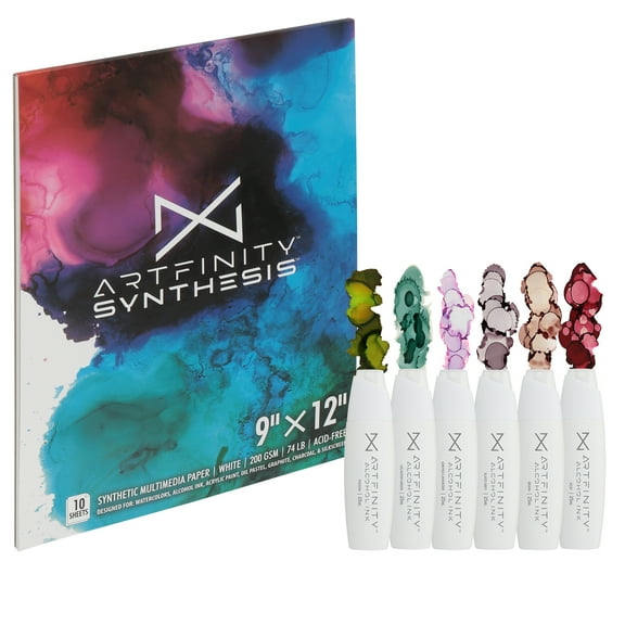 Artfinity Alcohol Ink - Moody Zombie Set, 7 Pieces | 10 Sheets 9x12" Multimedia Paper | Fast-Drying, Permanent, Transparent Alcohol Inks for Gloss Paper, Glass, Metal | 25 ml  Bottles