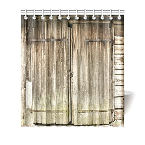 Rustic Wooden Barn Door Decor Bathroom Decor Fabric Shower Curtain Set 71Inch 